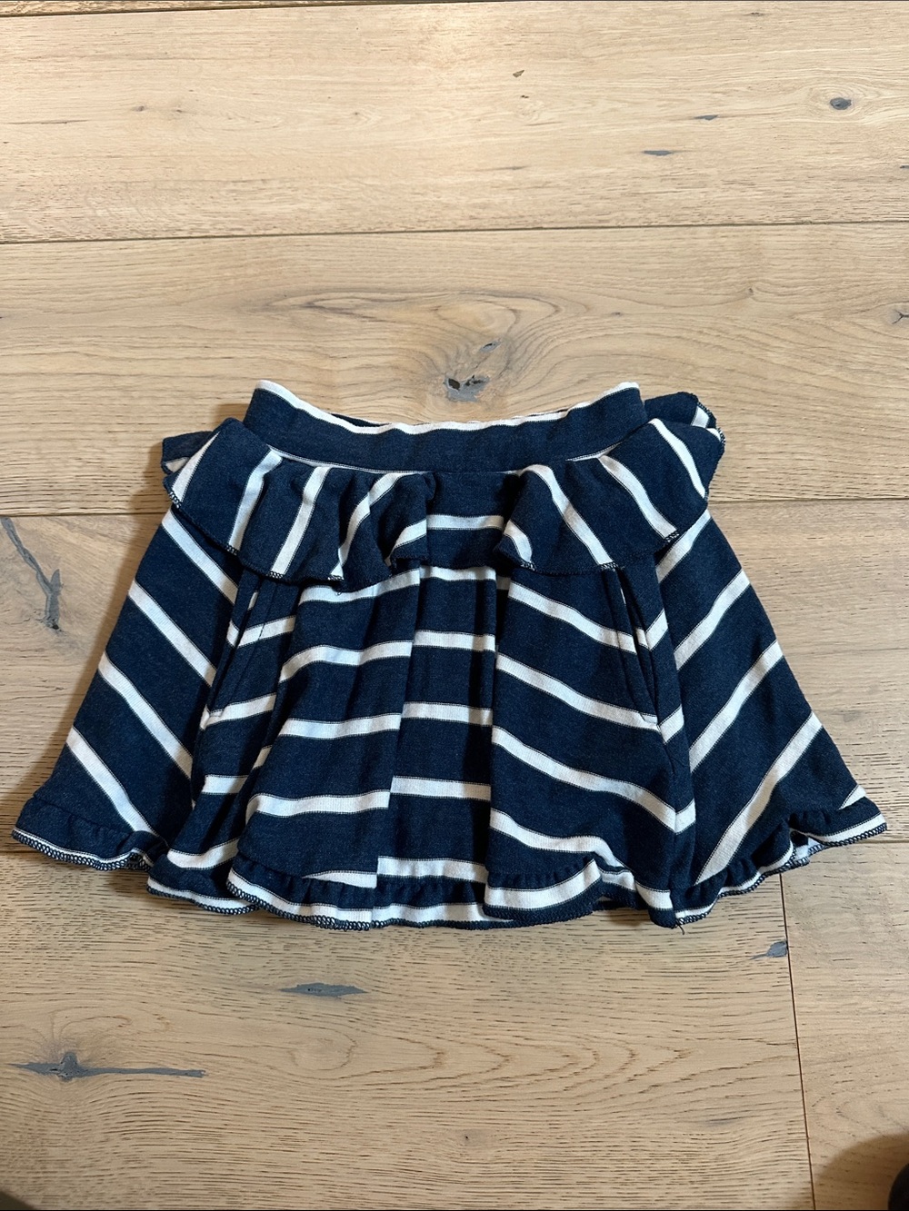 Chaser Navy and White Striped Ruffle Skort